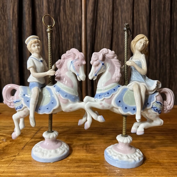 Matching 1990 Paul Sebastian Porcelain Girl/Boy On Carousel Horse old vintage! - Picture 1 of 10